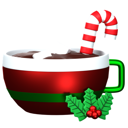 Chocolat chaud avec canne en bonbon  3D Icon