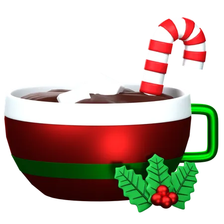 Chocolat chaud avec canne en bonbon  3D Icon