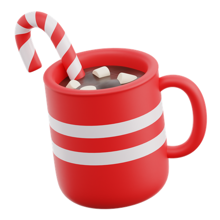 Chocolat chaud avec canne en bonbon  3D Icon