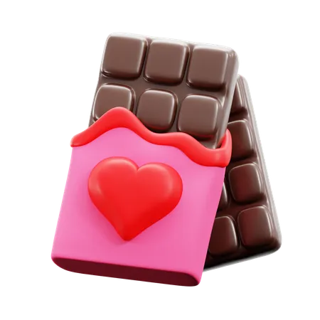 Chocolate Bar With Heart Symbol Package For Happy Valentine Day 3 D Icon Illustration Render Design 3D Icon
