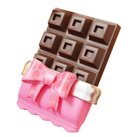 Cute Cartoon 3 D Chocolate Bar Snack With Pink Bow In Opened Pink Wrapped And Foil Happy Valentines Day Anniversary Wedding Love Concept 3D Icon
