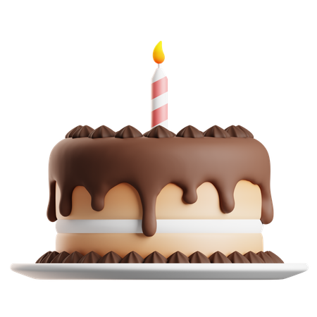 Chocolate Birthday Cake With Candle  3D Icon
