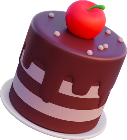Chocolate Cake With Cherry  3D Icon