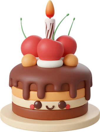 Chocolate cake with cherry for celebration party  3D Icon