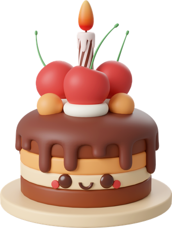 Chocolate cake with cherry for celebration party  3D Icon