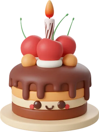 Chocolate cake with cherry for celebration party  3D Icon