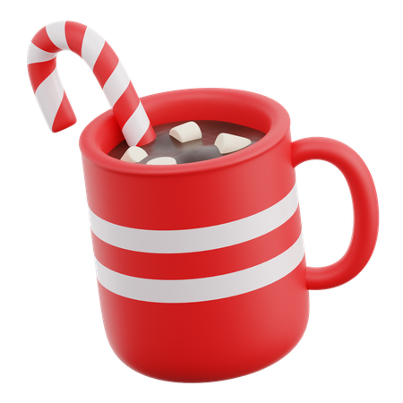 Chocolate caliente con bastón de caramelo  3D Icon