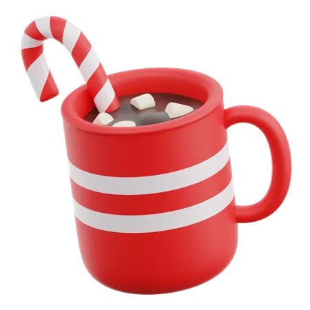 Chocolate caliente con bastón de caramelo  3D Icon