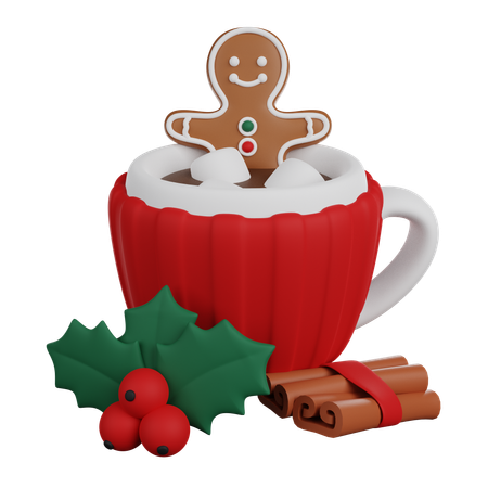 Chocolate caliente con hombre de jengibre  3D Icon