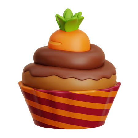 Chocolate Cupcake With Carrot Topping  3D Icon
