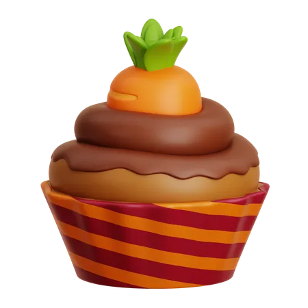 Chocolate Cupcake With Carrot Topping  3D Icon