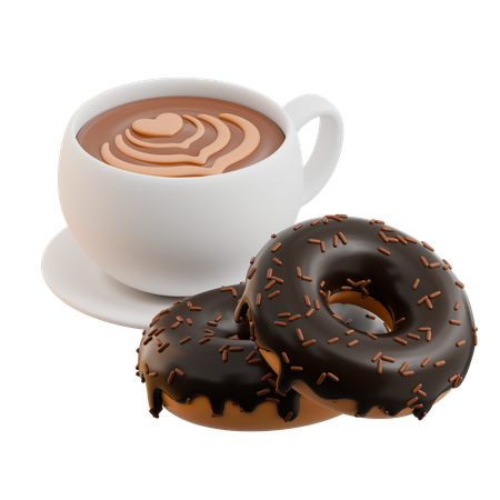 Chocolate Donuts And Coffee  3D Icon