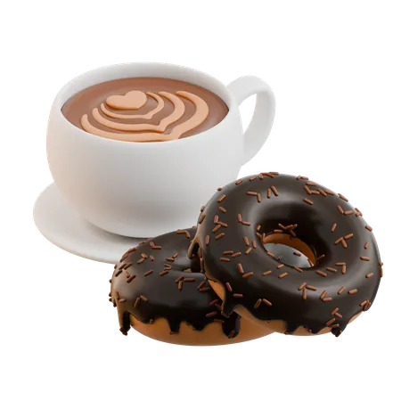 Chocolate Donuts And Coffee  3D Icon