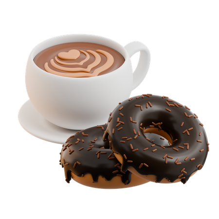Chocolate Donuts And Coffee  3D Icon