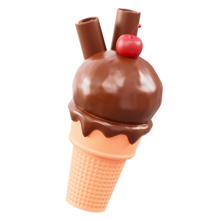 Chocolate Ice Cream Cone  3D Icon