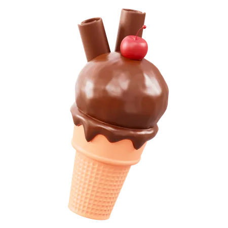 Chocolate Ice Cream Cone  3D Icon