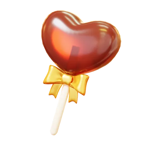 Cute Cartoon 3 D Lollipop With Gold Ribbon Happy Valentines Day Anniversary Wedding Love Concept 3D Icon