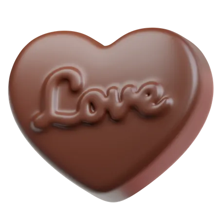 Heart Shaped Chocolate With Love Written On It 3D Icon
