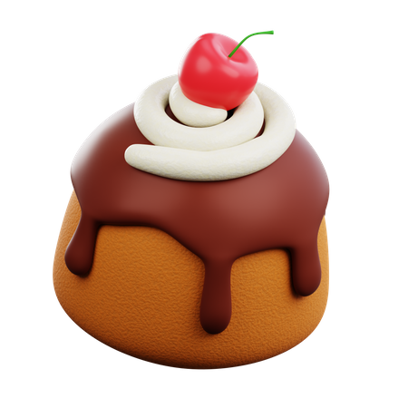 Chocolate Melted Bread With Cream And Cherry  3D Icon