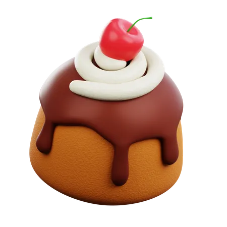 Chocolate Melted Bread With Cream And Cherry  3D Icon