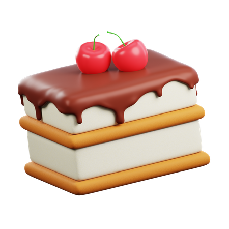 Chocolate Melted Cake With Cream And Cherry  3D Icon