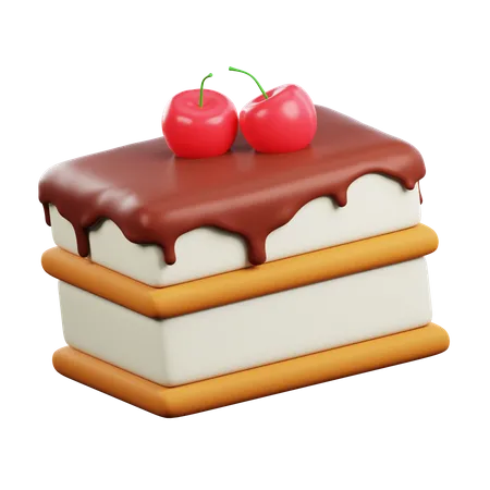Chocolate Melted Cake With Cream And Cherry  3D Icon