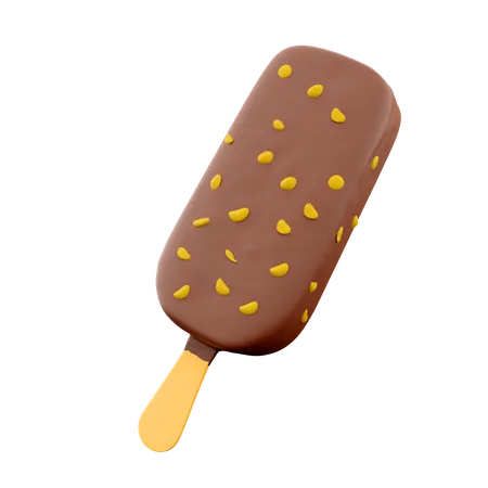 3 D Rendering Popsicle With Nuts Icon 3 D Render Ice Cream With Chocolate And Nuts Icon 3D Icon