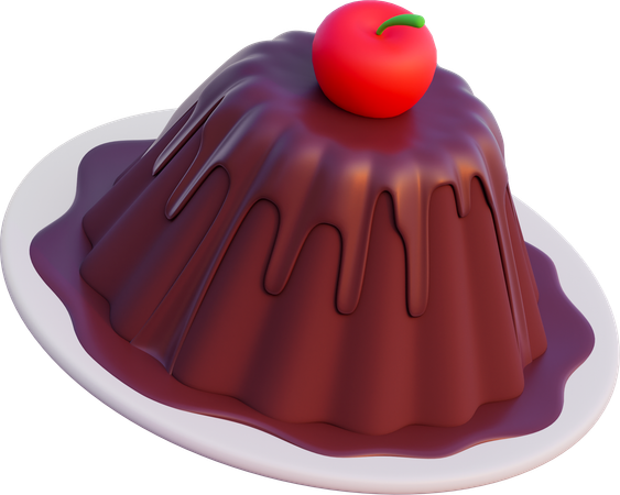 Chocolate Pudding With Cherry  3D Icon
