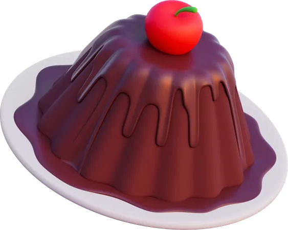 Chocolate Pudding With Cherry  3D Icon