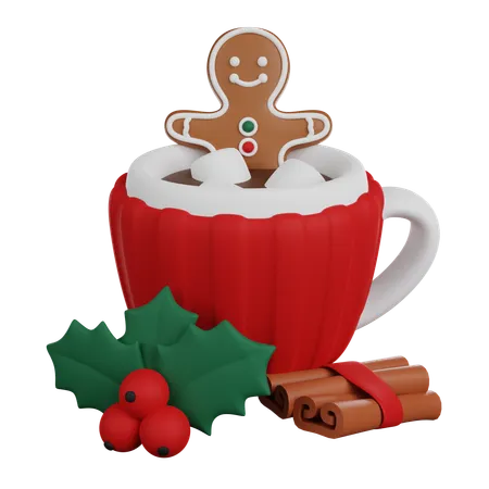 Chocolate quente com boneco de gengibre  3D Icon