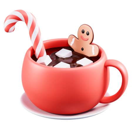 Chocolate quente com boneco de gengibre  3D Icon