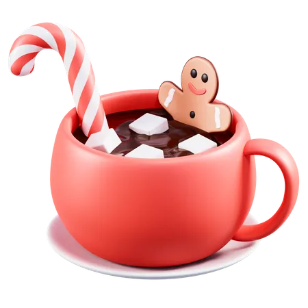 Chocolate quente com boneco de gengibre  3D Icon