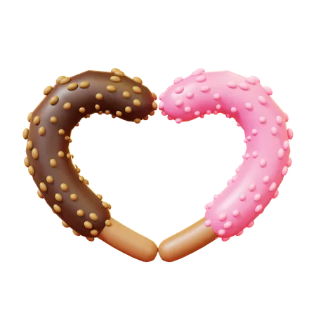 Cute Cartoon 3 D Chocolate Stick Heart Shape Sweet Pepero Day Dipped Stick Happy Valentines Day Anniversary Wedding Love Concept 3D Icon