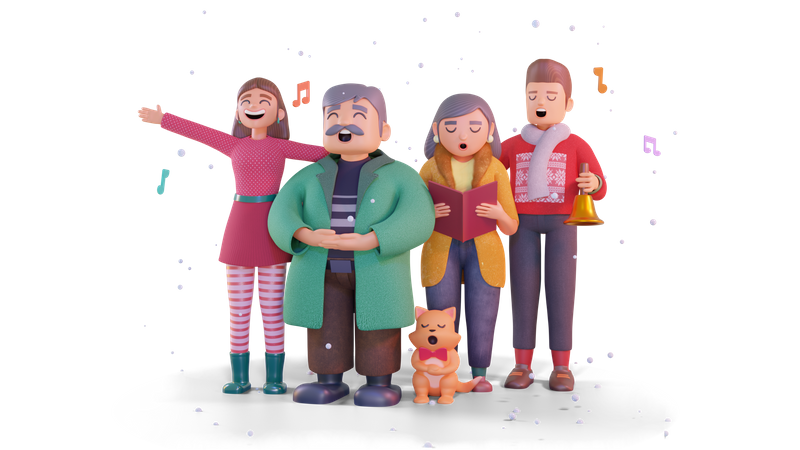 Choir of people singing Christmas carol  3D Illustration