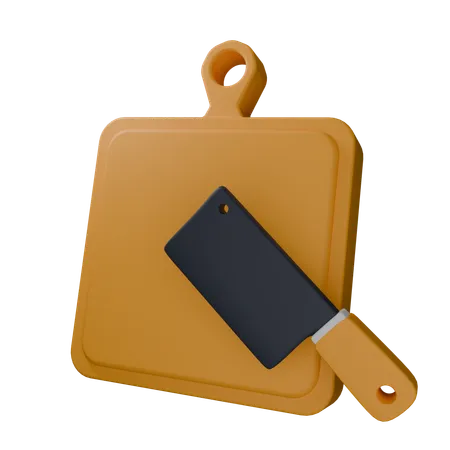 Chopping Board With Cleaver  3D Icon