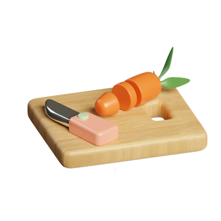 まな板とナイフとニンジン  3D Icon