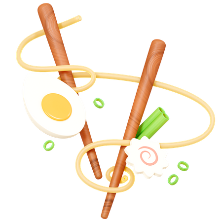 Chopsticks with noodles and egg  3D Icon