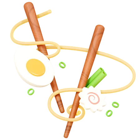 Chopsticks With Noodles Egg And Narutomaki Asian Food Cartoon Creative Design 3D Icon