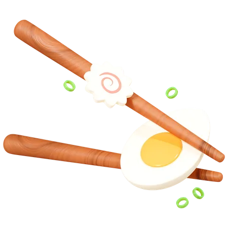 Chopsticks With Sliced Egg Asian Food Cartoon Creative Design 3D Icon