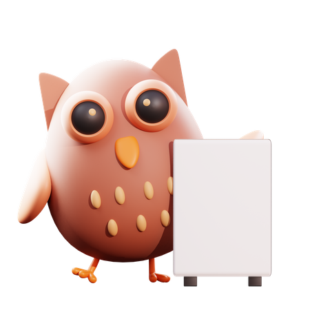 Hibou tenant une pancarte  3D Illustration