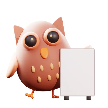 Hibou tenant une pancarte  3D Illustration