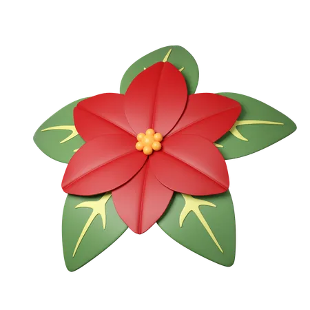 3 D Christmas Poinsettia Flower Icon Minimal Decorative Festive Conical Shape Tree New Years Holiday Decor 3 D Design Element In Cartoon Style Icon Isolated On White Background 3 D Illustration 3D Icon