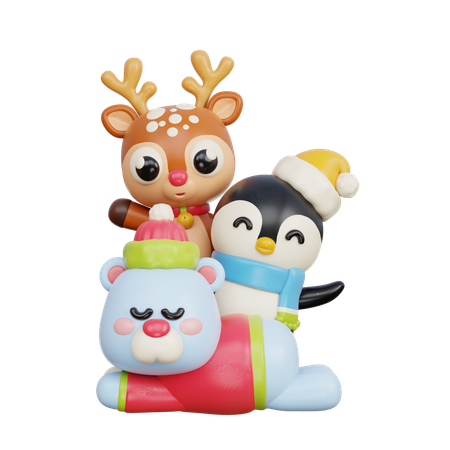 Christmas Animals  3D Illustration