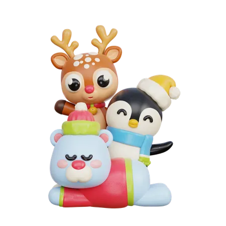 Christmas Animals  3D Illustration