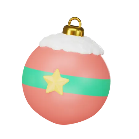 Red Christmas Ball With Star 3 D Render Illustration 3D Icon