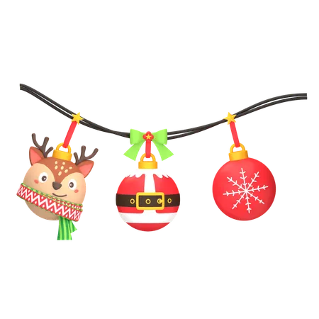 Christmas Ball Deer Santa And Snow Decoration 3 D Icon 3D Icon