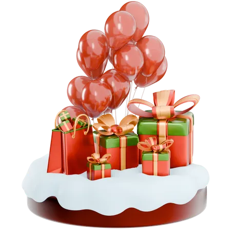 Christmas Balloons And Gifts  3D Icon