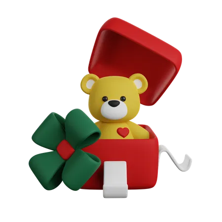 Christmas Bear Gift In Present Box 3 D Render 3D Icon
