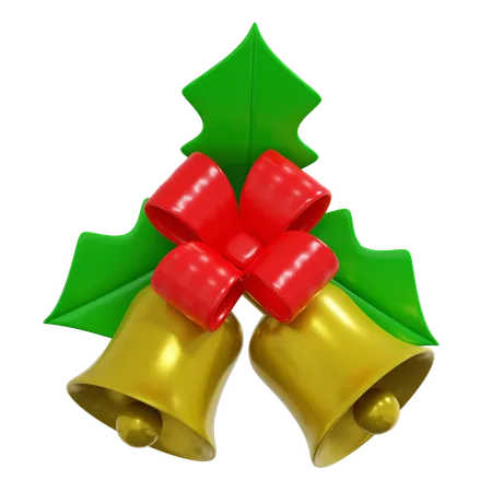 Golden Bell With Pine Leaf Decoration 3 D Icon Christmas Illustration 3D Icon