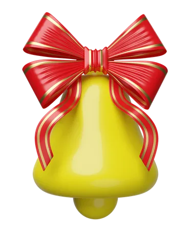 3 D Yellow Bell With Red Bow Merry Christmas And Happy New Year 3 D Render Illustration 3D Icon